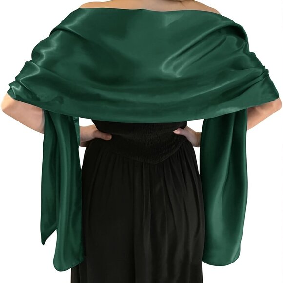 Green Satin Evening Shawl Wrap – Extra-Long 25.6 × 86.6 in Bridal Pashmina - Picture 4 of 4